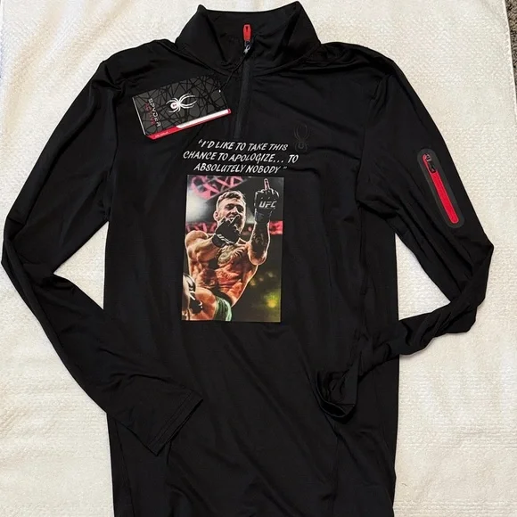 Custom Designed “Connor McGregor” Black Graphic Spyder Quarter-Zip Pullover-NWT - Picture 1 of 5